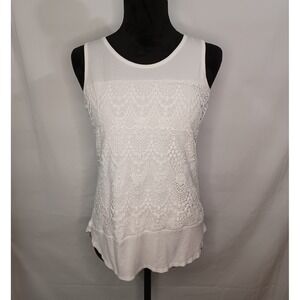 Women's Nue Options White Tank with Crochet Front Size Petite Small